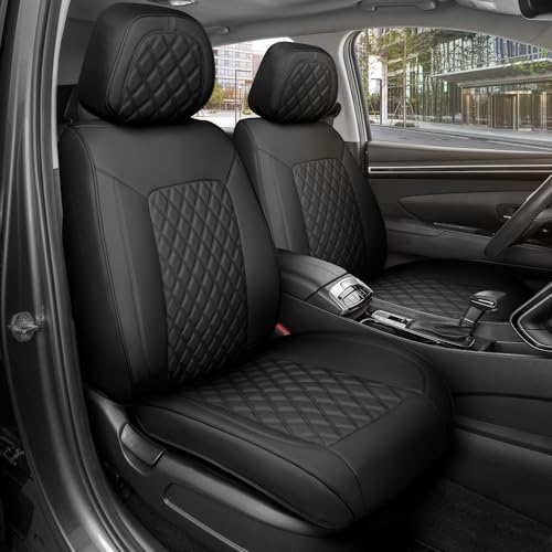 Prestige Edition Faux Leather Seat Covers for Cars, Trucks, & SUV – 2 Black Car Seat Covers for Front Seats - Universal Fit Car Accessories Automotive Interior Protector for Most Vehicles - color: Black Front Seats