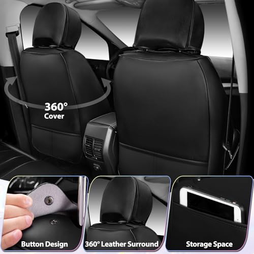 CAR PASS Nappa Leather Car Seat Covers, Durable Waterproof Luxury Universal for SUV Pick-up Truck Sedan, Anti-Slip Driver 5 Seats Covers Full Set with Backrest (Black Chameleon Iridescent Reflective)