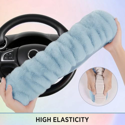 Road Comforts Steering Wheel Cover, Fluffy Car Wheel Covers for Women/Girls/Ladies，Soft Wool Fur Steering Wheel Protector, Universal 14 1/2 inches to 15 inches - Blue - color: Blue