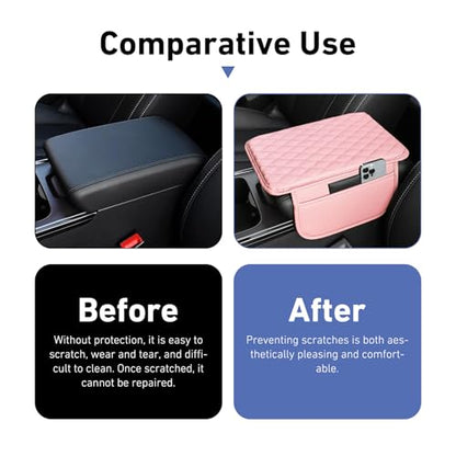 Car Center Console Cover, Upgrade Soft Skin-friendly Leather Arm Rest Cover for Car, Universal Anti-slip Scratch-resistant Armrest Mat with Side Storage Bags, for Trucks, Cars, SUVs (Pink) - color: Pink