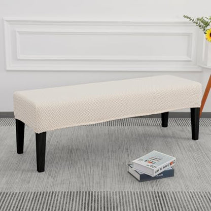 SPRINGRICO Stretch Dining Bench Cover, Removable Bench Slipcover Washable Bench Seat Protector Rectangle Bench Cover for Dining Room, Living Room, Bedroom, Kitchen (S3-Warm Cream) - color: S3-warm Cream