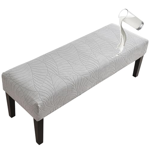 FUANGUI Waterproof Bench Cover, Stretch Jacquard Dining Bench Cover for bedrooms, Living Rooms, Kitchens, Protector Chair Bench Piano Bench Seat covers Stool Slipcover Removable, Washable - Light Grey - color: Jacquard Light Grey