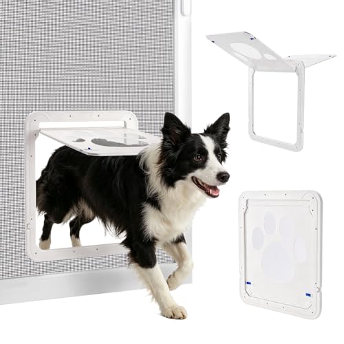 Ownpets Dog Screen Door, Inside Door Flap 12x14x0.4 Inch, Lockable Pet Screen Door, Magnetic Self-Closing Screen Door with Locking Function, Sturdy Screen Door for Dogs Cats, White - color: White
