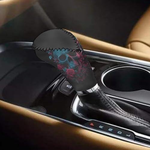Rose Sugar Skull Print 2 Pack Car Handbrake Cover Gear Shift Knob Cover Set, Breathable Auto Gear Shift Knob Cover with Handbrake Cover Vehicle Interior Accessories - color: Rose Sugar Skull