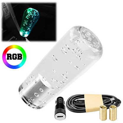 EZAUTO WRAP LED Light RGB Shift Knob Stick Crystal Transparent Bubble Gear Shifter 10cm - color: Clear w/ RGB LED LIGHT, size: 10cm