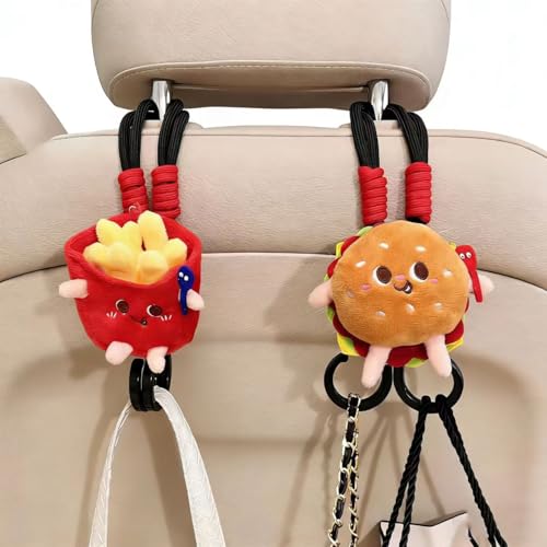 Car Seat Headrest Hook 2 Pack Hooks Hanger Storage Organizer Universal for Handbag Purse Coat, Cute Car Accessories for Women (Burger+ fries) - color: Burger+ fries