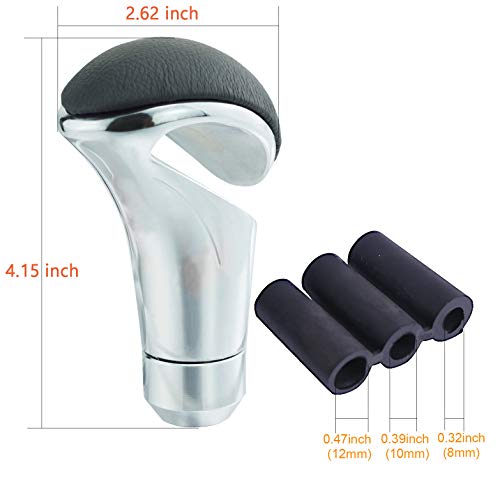 Alloy Gear Stick Shifter Knob Leather Covered Car Shift Lever Handle Fit Most Manual Automatic Vehicles, Black Silver