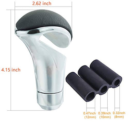 Alloy Gear Stick Shifter Knob Leather Covered Car Shift Lever Handle Fit Most Manual Automatic Vehicles, Black Silver