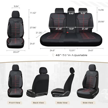 Coverado Front Seat Leather Covers, Full Leather Construction with Carbon Fibre Weave, Universal Fit for Most Cars SUV Trucks (Redline) - color: RedLine, size: Front
