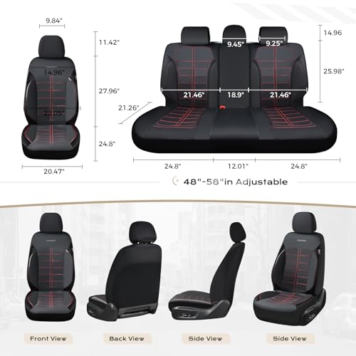 Coverado Front Seat Leather Covers, Full Leather Construction with Carbon Fibre Weave, Universal Fit for Most Cars SUV Trucks (Redline) - color: RedLine, size: Front