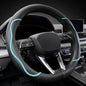 Nappa Leather Steering Wheel Cover. Stylish Striped Design, Universal fit for 14.5–15-inch Steering Wheels, Slip-Resistant and Breathable, Protects the Steering Wheel.Black and Blue - color: Black and Blue