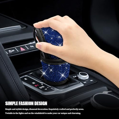 Bling Auto Gear Shift Knob Cover, Car Shifter Cover, Sparkly Crystal Rhinestones Gear Shift Knob Cover for Women Girls, PU Leather Shift Gear Cover with Bling Accessories Fit Cars (Blue) - color: Blue