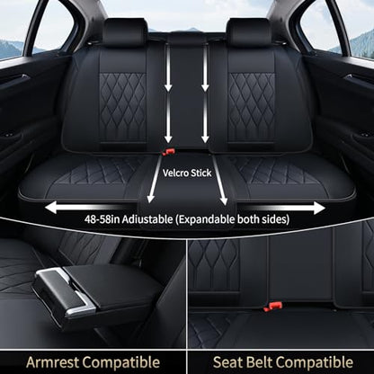 Leather Seat Covers Full Set Black Car Seat Covers with Lumbar Support Waterproof Car Seat Cushion 5 Seats Full Coverage Seat Protector Universal Fit for Most Cars Sedans Trucks SUV, Black