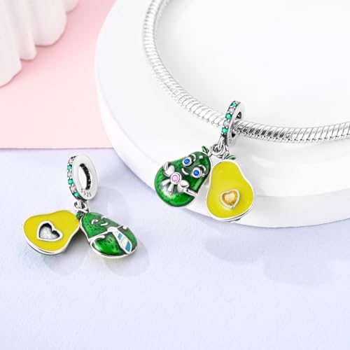NARMO Charms for Bracelets 925 Sterling Silver Star Dangle Charms Car Keys Lipstick Dangle Charm Beads for Women Bracelets Necklace - color: Avocado