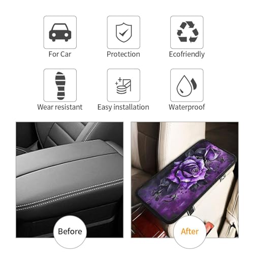 Universal Car Center Console Cushion Pad, Purple Rose Soft Waterproof Car Center Console Cover Auto Armrest Seat Box Cover Protector for Most Vehicle SUV Truck Car - color: Purple Rose