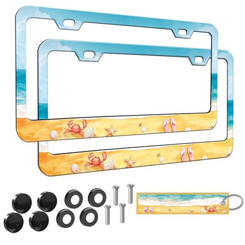 2pcs Hawaii Beach License Plate Frame for Women,Sea Beach Slippers Car Decorative Tag Frames Girly,Hawaiian License Plate Cover Holder with Car Keychain Tag - color: for Hawaii Beach, size: 2pcs