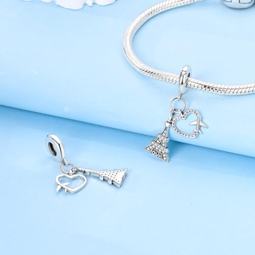 NARMO Charms for Bracelets 925 Sterling Silver Star Dangle Charms Car Keys Lipstick Dangle Charm Beads for Women Bracelets Necklace - color: Love in Paris