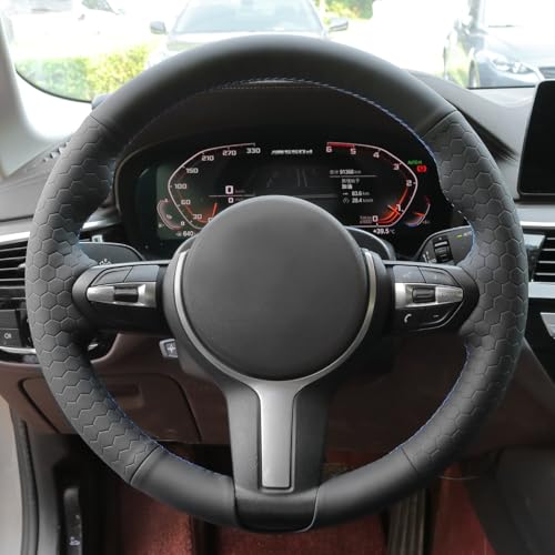 MEWANT Hand-Stitched Steering Wheel Cover for BMW (M Sport) F22 F23 F30 F34 F32 F33 F36 F10 F07 F12 F13 F06 F39 F25 F26 F15 F16, DIY Custom Fit Steering Wheel Wrap for BMW - color: 17:hive style leather + 3m thread