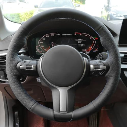 MEWANT Hand-Stitched Steering Wheel Cover for BMW (M Sport) F22 F23 F30 F34 F32 F33 F36 F10 F07 F12 F13 F06 F39 F25 F26 F15 F16, DIY Custom Fit Steering Wheel Wrap for BMW - color: 17:hive style leather + 3m thread