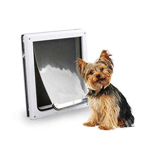 Doggie Dog Flap Interior Sliding Door Wall 2 Ways Locking Entry Pet Glass Door with Transparent Flap - size: Large