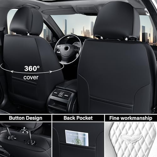 Coverado Seat Covers, Car Seat Covers Full Set, White Car Seat Cover, Auto Seat Covers Front Seats Rear Seat Cover, Luxury Car Seat Cushion,Leather Seat Cover Seat Protector Universal Fit Most Cars - color: Black/White, size: FullSet