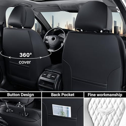 Coverado Seat Covers, Car Seat Covers Full Set, White Car Seat Cover, Auto Seat Covers Front Seats Rear Seat Cover, Luxury Car Seat Cushion,Leather Seat Cover Seat Protector Universal Fit Most Cars - color: Black/White, size: FullSet
