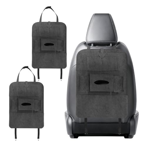Felt Car Seat Back Organizer, Kick Mats Car Back Seat Protector for Kids, 6-Pocket Storage for Tissue, Box, Pen, Toy, Automobile Road Trip Accessories for SUV, RV, Truck(DarkGray) - color: DarkGray