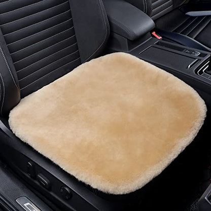 IRIWOOL Genuine Sheepskin Auto Seat Pad, Australian Soft Wool Seat Cover Breathable and Sweat-Wicking Comfort Warm Universal Fit,19.2 inch x19.2 inch (Front seat Cushion 1pc, Khaki) - color: Khaki, size: 1 Count (Pack of 1)