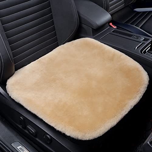 IRIWOOL Genuine Sheepskin Auto Seat Pad, Australian Soft Wool Seat Cover Breathable and Sweat-Wicking Comfort Warm Universal Fit,19.2 inch x19.2 inch (Front seat Cushion 1pc, Khaki) - color: Khaki, size: 1 Count (Pack of 1)
