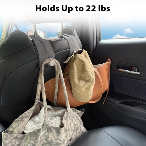 Headrest Hooks for Car, Purse Hook for Car, Premium Leather Twin Hook Car Seat Hooks, Double Hook Seat Back Storage Organizer for Purses, Bags, SUV, Truck, Vehicle, 2 Pack, Grey - color: Gray