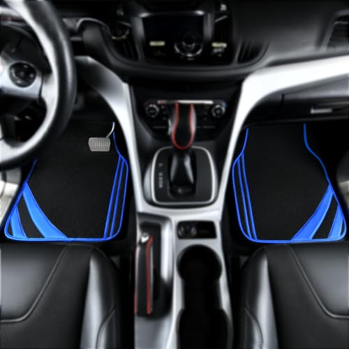 CAR PASS Faux Leather Car Mats Blue Edge Waterproof Car Floor Mats Car Carpet Mats 4 Pieces with Double Stitch Line Anti-Slip Backing Design, Universal Fit for Most Vehicles,SUVs,Sedan,Vans - color: Black Blue