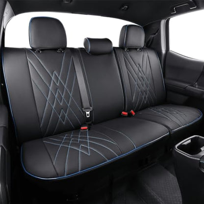 EKR Custom Fit Tacoma Car Seat Covers for Toyota Tacoma 2016 2017 2018 2019 2020 2021 2022 2023 Access Cab -Full Set,Faux Leather(Black with Blue Trim) - color: Leather (Black with Blue Trim), size: 2016-2023 Full Set Access Cab,2DR