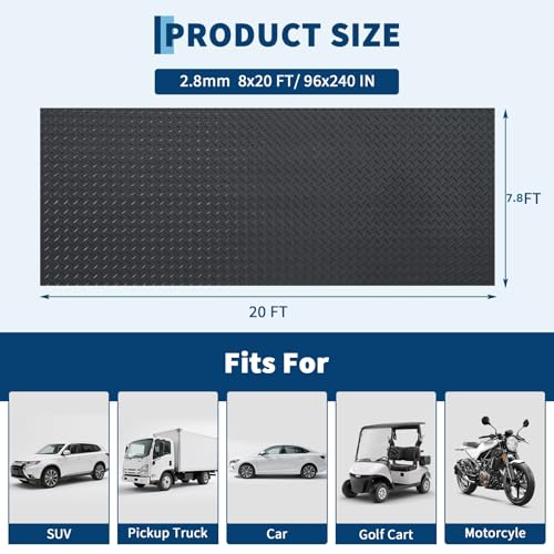 7.8 x 20 FT Garage Floor Mat, 2.8mm Thickened Flooring Roll Diamond Plate PVC Rubber Trailer Mat, Non-Slip Floor Protector Mat for Garage, Warehouse, Gyms, Trailer, SUV