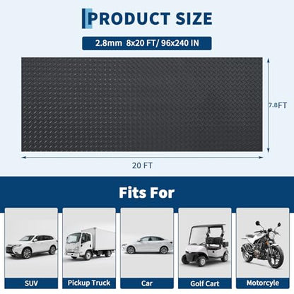 7.8 x 20 FT Garage Floor Mat, 2.8mm Thickened Flooring Roll Diamond Plate PVC Rubber Trailer Mat, Non-Slip Floor Protector Mat for Garage, Warehouse, Gyms, Trailer, SUV