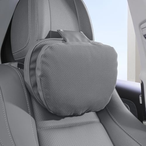 Car Headrest Pillow for Driving, Dual-Sided Leather Design Neck Pillow, Breathable Softness Neck Support, Universal Fit Head Rest Travel Pillow, Gray, 1 Pack - color: Gray