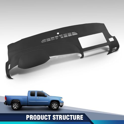 PIT66 Dash Cover Dashboard Bezel, Fit Chevy Silverado (LS, LT, or Work Truck ONLY), Fit GMC Sierra 2007-2013 (SL, SLE, or Work Truck ONLY), (Dual Glovebox Style Dashes Only) TPE - size: 2007-2013 Silverado/Sierra(Black | Set)