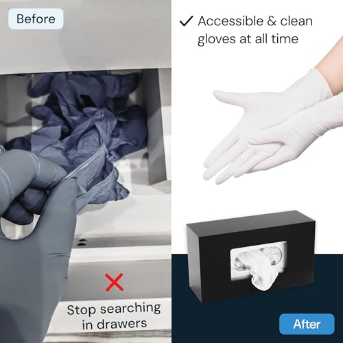 Black Glove Box Holder Wall Mount - Acrylic Disposable Glove Dispenser - Side Loading Rack for Nitrile & Latex Gloves - Organizer Container for Kitchen, Garage, Lab (Single)