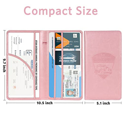 CoBak Car Registration and Insurance Holder - Vehicle Glove Box Car Organizer, Auto Truck Comparment Accessories Case with Magnetic Closure for Essential Document, Driver License, Cards - color: A-Pink