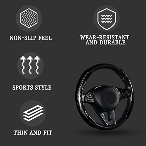 Steering Wheel Cover, 2PCS Segmented Steering Wheel Protector, Carbon Fiber Anti-Slip and Durable Car Accessory, Universal Fit for Most Cars，SUVs (Carbon Fiber Black) - color: Carbon Fiber Black