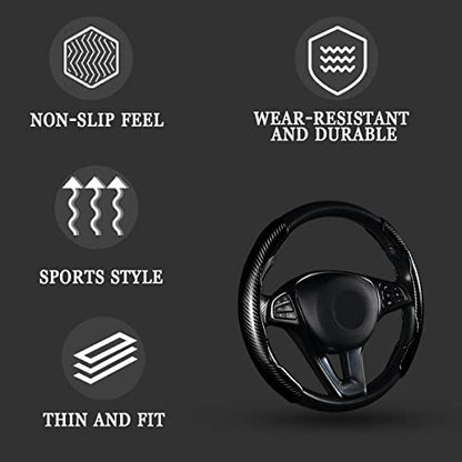 Steering Wheel Cover, 2PCS Segmented Steering Wheel Protector, Carbon Fiber Anti-Slip and Durable Car Accessory, Universal Fit for Most Cars，SUVs (Carbon Fiber Black) - color: Carbon Fiber Black