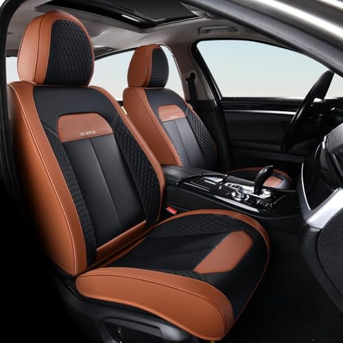 Car Seat Covers Front Set, Black Car Seat Cover, Breathable Premium Leather Seat Covers, Automotive Vehicle Seat Covers for Cars Trucks Vans SUVs Sedans (Brown&Black) - color: Brown&Black, size: Frontpair
