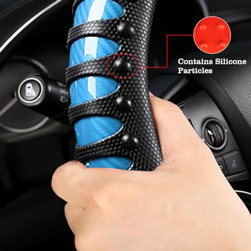 Car Leather Steering Wheel Cover - Carbon Fibre Material, Universal 14.5-15 Inch Leather Anti-Slip Breathable Auto Steering Wheel Covers for Men Women (3D Massage - Sky Blue) - color: 3D Massage - Sky Blue