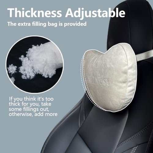 BlissfulNest Car Seat Headrest Pillows, 2 Pack, Suede Fabric, Car Neck Pillow Height Adjustable Thickness Adjustable Neck Pillow Designed to Fit All Cars - color: Suede Fabric Gray