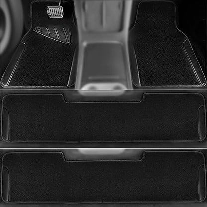 CAR PASS Waterproof Universal Faux Leather 3Row Car Floor Mats, Black Car Mats Fit for SUV,Vans,sedans, Trucks,Set of Vehicles Car Carpet with Driver Heel Pad and Anti-Slip Nibs Backing (Black 3Row) - color: Black 3R