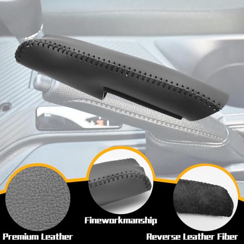 Genuine Leather Handbrake Protector Cover Compatible with Toyota RAV4 2013-2016 Anti-Slip Hand Brake Parking Lever Sleeve Black