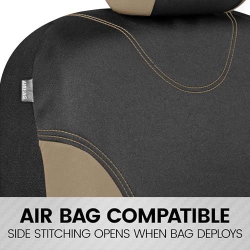 BDK UltraSleek Beige Seat Covers for Cars Full Set, Two-Tone Front Seat Covers with Matching Back Seat Cover, Stylish Car Seat Protectors with Split Bench Design, - color: Beige