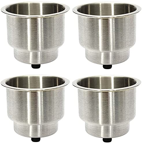 4Pcs Stainless Steel Cup Drink Holder Insert with Drain for Marine Boat, RV, Camper