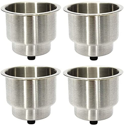 4Pcs Stainless Steel Cup Drink Holder Insert with Drain for Marine Boat, RV, Camper