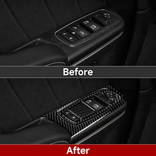 Car Front Window Lift Control Switch Decals for 2011-2023 Dodge Charger/Chrysler 300 Accessories Carbon Fiber Interior Stickers - color: Front Window Lift Trim