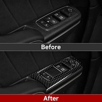 Car Front Window Lift Control Switch Decals for 2011-2023 Dodge Charger/Chrysler 300 Accessories Carbon Fiber Interior Stickers - color: Front Window Lift Trim